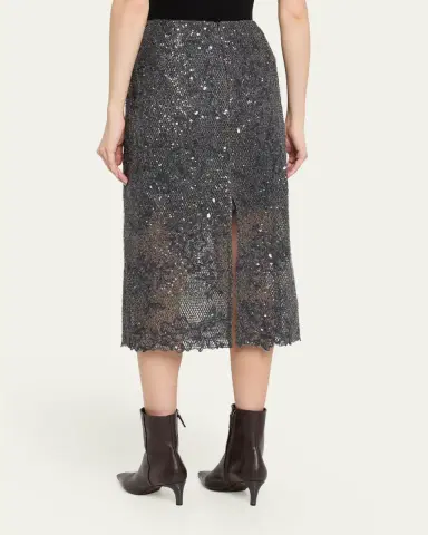 Brunello Cucinelli Lace Glow Embroidered Midi Skirt | Thumbnail 3 Brunello Cucinelli Lace Glow Embroidered Midi Skirt | Thumbnail 3