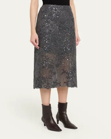 Brunello Cucinelli Lace Glow Embroidered Midi Skirt | Thumbnail 4 Brunello Cucinelli Lace Glow Embroidered Midi Skirt | Thumbnail 4