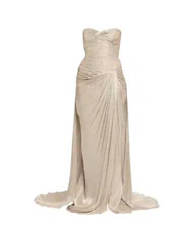 MARMAR HALIM Strapless Metallic Plisse Draped Slit Gown | Thumbnail 1 MARMAR HALIM Strapless Metallic Plisse Draped Slit Gown | Thumbnail 1