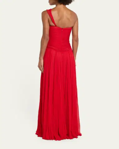 Marmar Halim One-Shoulder Silk Georgette Ruffle Gown | Thumbnail 3 Marmar Halim One-Shoulder Silk Georgette Ruffle Gown | Thumbnail 3