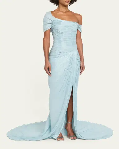 MARMAR HALIM Off-The-Shoulder Pleated Satin Twisted Slit Gown | Thumbnail 4 MARMAR HALIM Off-The-Shoulder Pleated Satin Twisted Slit Gown | Thumbnail 4