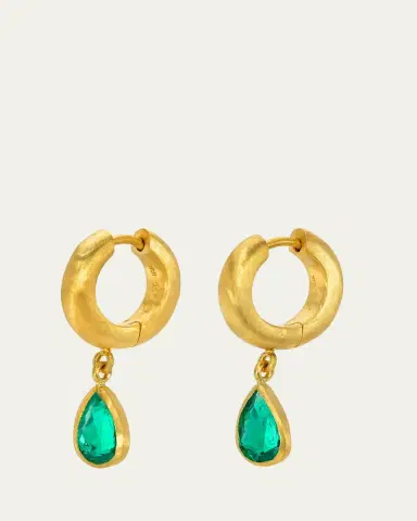 DARIUS 18K Yellow Gold Emerald Drop Hoop Earrings | Thumbnail 2 DARIUS 18K Yellow Gold Emerald Drop Hoop Earrings | Thumbnail 2
