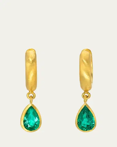 DARIUS 18K Yellow Gold Emerald Drop Hoop Earrings | Thumbnail 3 DARIUS 18K Yellow Gold Emerald Drop Hoop Earrings | Thumbnail 3