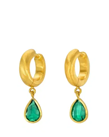 DARIUS 18K Yellow Gold Emerald Drop Hoop Earrings | Thumbnail 1 DARIUS 18K Yellow Gold Emerald Drop Hoop Earrings | Thumbnail 1
