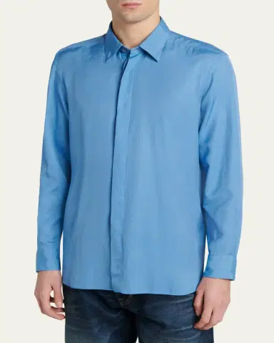 Tom Ford Men's Cotton and Silk Washed Twill Sport Shirt | Thumbnail 4 Tom Ford Men's Cotton and Silk Washed Twill Sport Shirt | Thumbnail 4