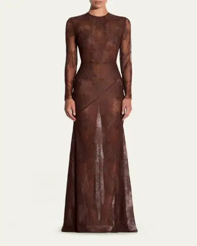 Alex Perry Sheer Lace Long-Sleeve Trumpet Gown | Thumbnail 2 Alex Perry Sheer Lace Long-Sleeve Trumpet Gown | Thumbnail 2