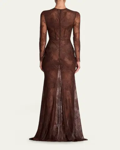 Alex Perry Sheer Lace Long-Sleeve Trumpet Gown | Thumbnail 3 Alex Perry Sheer Lace Long-Sleeve Trumpet Gown | Thumbnail 3