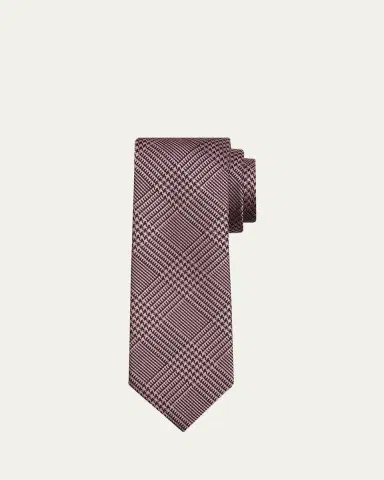 Tom Ford Men's Prince of Wales Linen Tie | Thumbnail 2 Tom Ford Men's Prince of Wales Linen Tie | Thumbnail 2