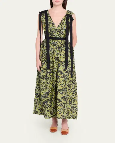 Ulla Johnson Karina Sleeveless Floral Cotton Bow Midi Dress | Thumbnail 2 Ulla Johnson Karina Sleeveless Floral Cotton Bow Midi Dress | Thumbnail 2