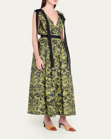 Ulla Johnson Karina Sleeveless Floral Cotton Bow Midi Dress | Thumbnail 4 Ulla Johnson Karina Sleeveless Floral Cotton Bow Midi Dress | Thumbnail 4