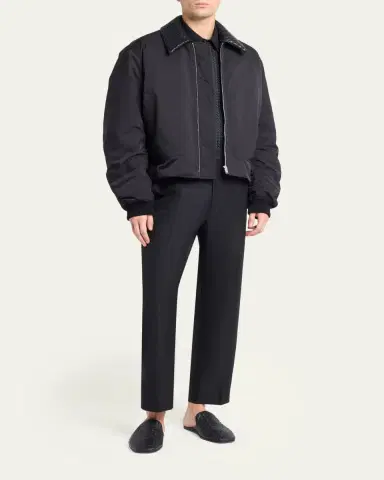 Bottega Veneta Men's Leather Intrecciato-Collar Nylon Blouson | Thumbnail 2 Bottega Veneta Men's Leather Intrecciato-Collar Nylon Blouson | Thumbnail 2