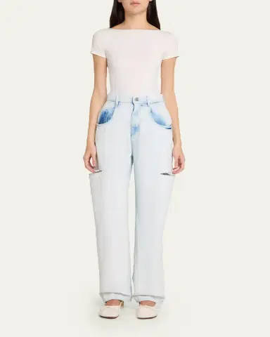 MM6 MAISON MARGIELA Cutout Bleached Barrel-Leg Jeans | Thumbnail 2 MM6 MAISON MARGIELA Cutout Bleached Barrel-Leg Jeans | Thumbnail 2
