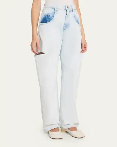 MM6 MAISON MARGIELA Cutout Bleached Barrel-Leg Jeans | Thumbnail 4 MM6 MAISON MARGIELA Cutout Bleached Barrel-Leg Jeans | Thumbnail 4