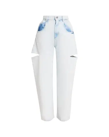 MM6 MAISON MARGIELA Cutout Bleached Barrel-Leg Jeans | Thumbnail 1 MM6 MAISON MARGIELA Cutout Bleached Barrel-Leg Jeans | Thumbnail 1