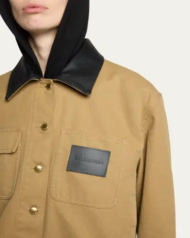 Balenciaga Leather-Collar Cropped Canvas Workwear Jacket | Thumbnail 5 Balenciaga Leather-Collar Cropped Canvas Workwear Jacket | Thumbnail 5