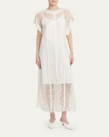 Bottega Veneta Sheer Floral Lace Short-Sleeve Midi Dress | Thumbnail 2 Bottega Veneta Sheer Floral Lace Short-Sleeve Midi Dress | Thumbnail 2