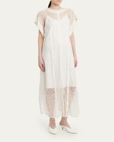Bottega Veneta Sheer Floral Lace Short-Sleeve Midi Dress | Thumbnail 4 Bottega Veneta Sheer Floral Lace Short-Sleeve Midi Dress | Thumbnail 4