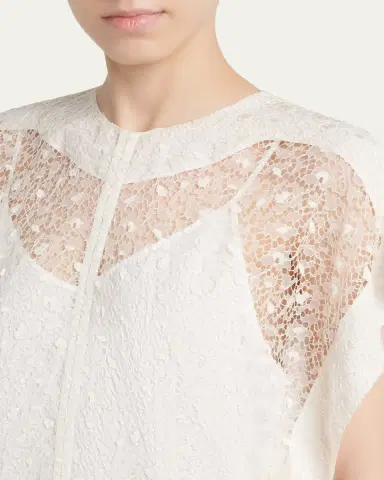 Bottega Veneta Sheer Floral Lace Short-Sleeve Midi Dress | Thumbnail 5 Bottega Veneta Sheer Floral Lace Short-Sleeve Midi Dress | Thumbnail 5