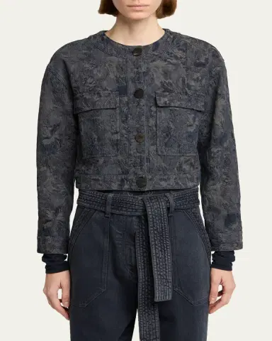Giorgio Armani Caban Cropped Floral Jacquard Coat | Thumbnail 4 Giorgio Armani Caban Cropped Floral Jacquard Coat | Thumbnail 4