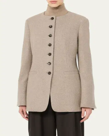 Max Mara Wool Single-Breasted Collarless Jacket | Thumbnail 4 Max Mara Wool Single-Breasted Collarless Jacket | Thumbnail 4