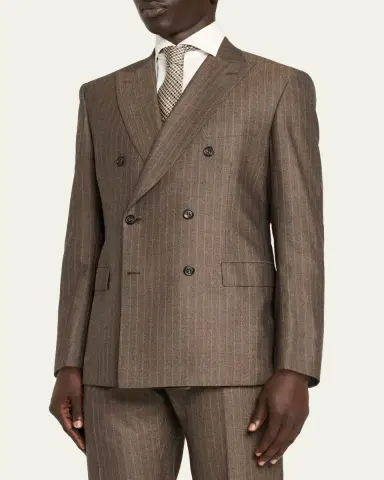 Brioni Men's Tonal Stripe Herringbone Double-Breasted Suit | Thumbnail 4 Brioni Men's Tonal Stripe Herringbone Double-Breasted Suit | Thumbnail 4
