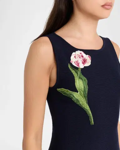 Oscar de la Renta Sleeveless Floral Embroidered Wool Knit Mini Dress | Thumbnail 5 Oscar de la Renta Sleeveless Floral Embroidered Wool Knit Mini Dress | Thumbnail 5