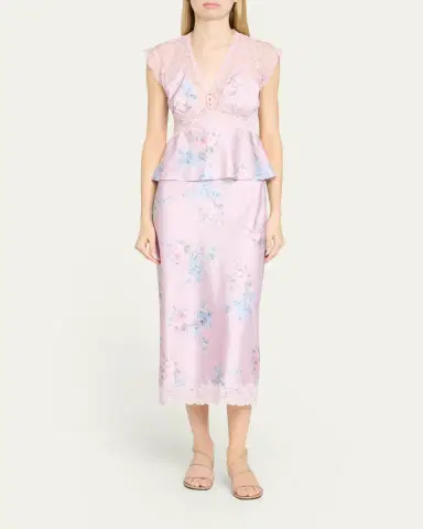 LoveShackFancy Janella Floral Silk Midi Skirt | Thumbnail 2 LoveShackFancy Janella Floral Silk Midi Skirt | Thumbnail 2
