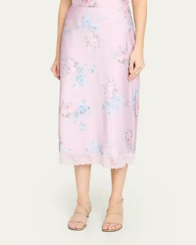 LoveShackFancy Janella Floral Silk Midi Skirt | Thumbnail 4 LoveShackFancy Janella Floral Silk Midi Skirt | Thumbnail 4