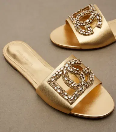 Dolce & Gabbana DG embellished metallic leather slides | Thumbnail 2 Dolce & Gabbana DG embellished metallic leather slides | Thumbnail 2