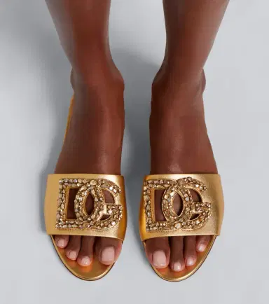 Dolce & Gabbana DG embellished metallic leather slides | Thumbnail 6 Dolce & Gabbana DG embellished metallic leather slides | Thumbnail 6
