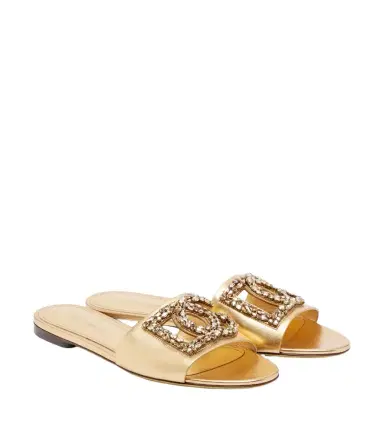 Dolce & Gabbana DG embellished metallic leather slides | Thumbnail 1 Dolce & Gabbana DG embellished metallic leather slides | Thumbnail 1