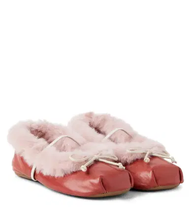PePe PèPè Shearling-trimmed leather ballet flats | Thumbnail 1 PePe PèPè Shearling-trimmed leather ballet flats | Thumbnail 1