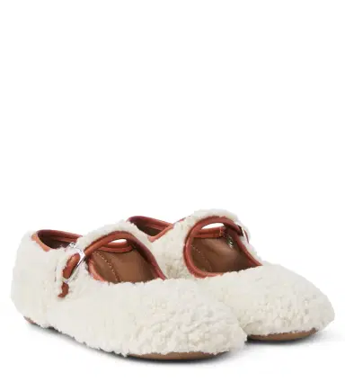 PePe PèPè Leather-trimmed shearling ballet flats | Thumbnail 1 PePe PèPè Leather-trimmed shearling ballet flats | Thumbnail 1