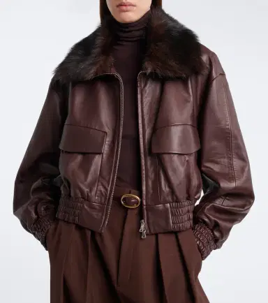 Nour Hammour Shearling-trimmed leather blouson jacket | Thumbnail 2 Nour Hammour Shearling-trimmed leather blouson jacket | Thumbnail 2