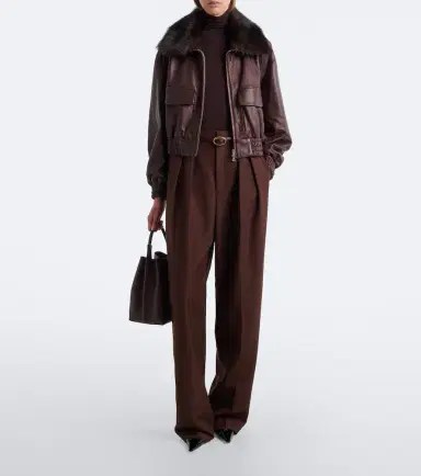 Nour Hammour Shearling-trimmed leather blouson jacket | Thumbnail 5 Nour Hammour Shearling-trimmed leather blouson jacket | Thumbnail 5