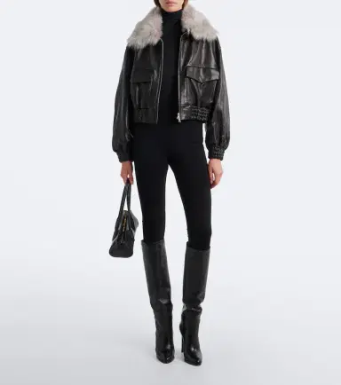 Nour Hammour Shearling-trimmed leather blouson jacket | Thumbnail 2 Nour Hammour Shearling-trimmed leather blouson jacket | Thumbnail 2