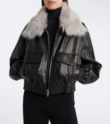 Nour Hammour Shearling-trimmed leather blouson jacket | Thumbnail 3 Nour Hammour Shearling-trimmed leather blouson jacket | Thumbnail 3