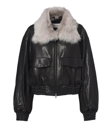 Nour Hammour Shearling-trimmed leather blouson jacket | Thumbnail 1 Nour Hammour Shearling-trimmed leather blouson jacket | Thumbnail 1