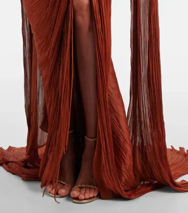 Marmar Halim Pleated taffeta bustier gown and scarf set | Thumbnail 3 Marmar Halim Pleated taffeta bustier gown and scarf set | Thumbnail 3