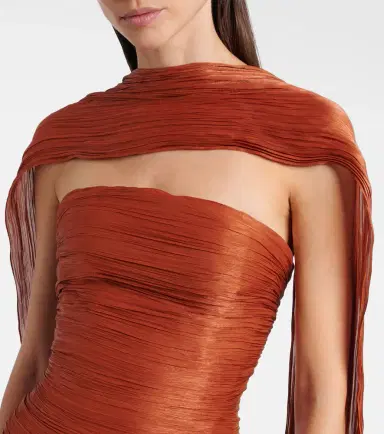 Marmar Halim Pleated taffeta bustier gown and scarf set | Thumbnail 4 Marmar Halim Pleated taffeta bustier gown and scarf set | Thumbnail 4