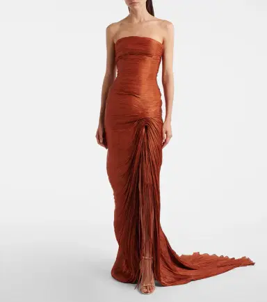 Marmar Halim Pleated taffeta bustier gown and scarf set | Thumbnail 5 Marmar Halim Pleated taffeta bustier gown and scarf set | Thumbnail 5