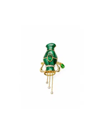 Wish Fine Jewelry 11.25ct Malachite Emerald Diamond 18K Gold Aquarius Brooch | Thumbnail 1 Wish Fine Jewelry 11.25ct Malachite Emerald Diamond 18K Gold Aquarius Brooch | Thumbnail 1