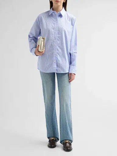 ANINE BING Women's Essie Striped Cotton Button-Front Shirt - Washed Blue | Thumbnail 2 ANINE BING Women's Essie Striped Cotton Button-Front Shirt - Washed Blue | Thumbnail 2