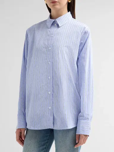 ANINE BING Women's Essie Striped Cotton Button-Front Shirt - Washed Blue | Thumbnail 4 ANINE BING Women's Essie Striped Cotton Button-Front Shirt - Washed Blue | Thumbnail 4