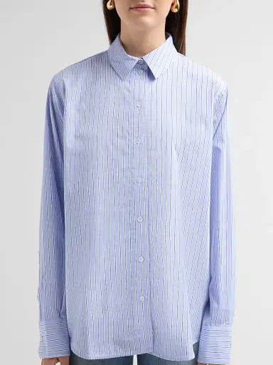 ANINE BING Women's Essie Striped Cotton Button-Front Shirt - Washed Blue | Thumbnail 5 ANINE BING Women's Essie Striped Cotton Button-Front Shirt - Washed Blue | Thumbnail 5