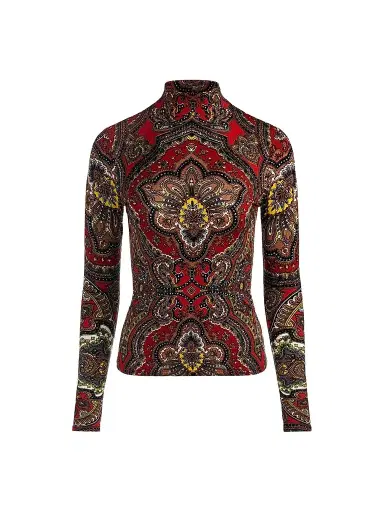 ALICE + OLIVIA Women's Delaina Floral Turtleneck Top - Bon Voyage Hibiscus Multi | Thumbnail 1 ALICE + OLIVIA Women's Delaina Floral Turtleneck Top - Bon Voyage Hibiscus Multi | Thumbnail 1