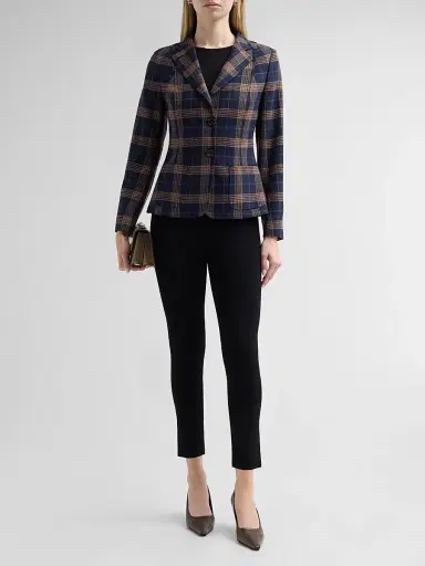 Kiton Women's Plaid Wool-Cotton Blazer - Blue - Size 10 | Thumbnail 2 Kiton Women's Plaid Wool-Cotton Blazer - Blue - Size 10 | Thumbnail 2