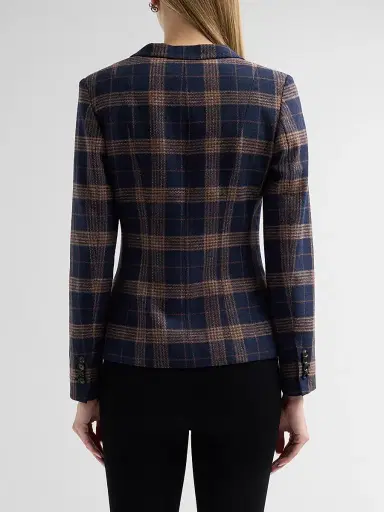 Kiton Women's Plaid Wool-Cotton Blazer - Blue - Size 10 | Thumbnail 3 Kiton Women's Plaid Wool-Cotton Blazer - Blue - Size 10 | Thumbnail 3