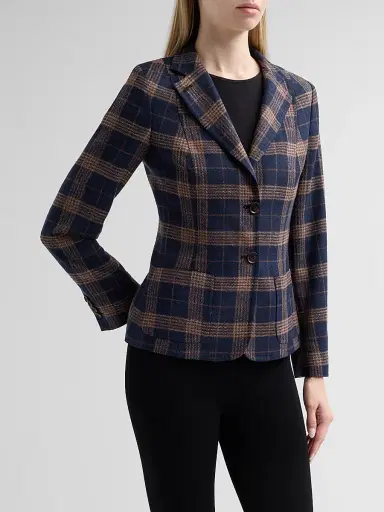 Kiton Women's Plaid Wool-Cotton Blazer - Blue - Size 10 | Thumbnail 4 Kiton Women's Plaid Wool-Cotton Blazer - Blue - Size 10 | Thumbnail 4
