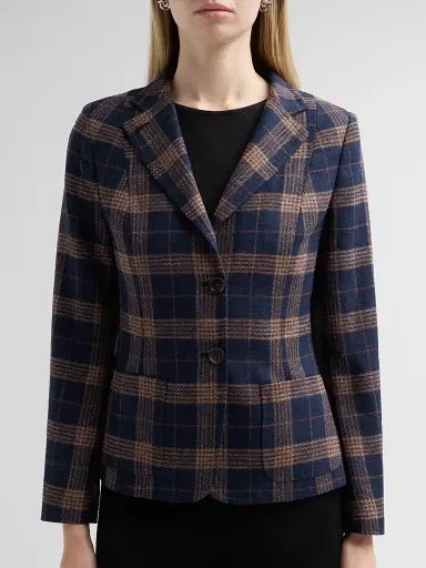 Kiton Women's Plaid Wool-Cotton Blazer - Blue - Size 10 | Thumbnail 5 Kiton Women's Plaid Wool-Cotton Blazer - Blue - Size 10 | Thumbnail 5